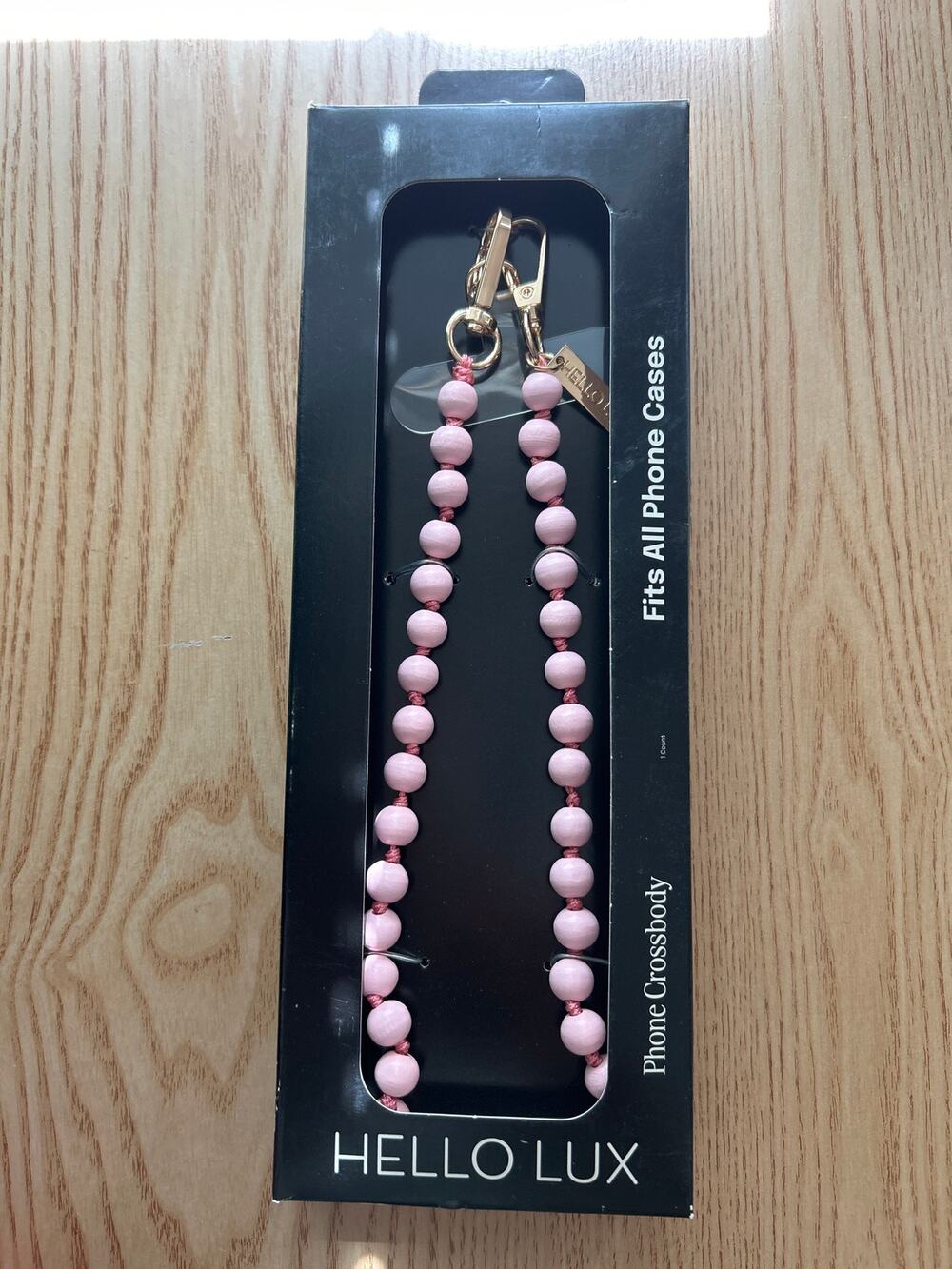 New Hello Lux Wood Bead Cell Phone Crossbody Strap Universal Light Pink